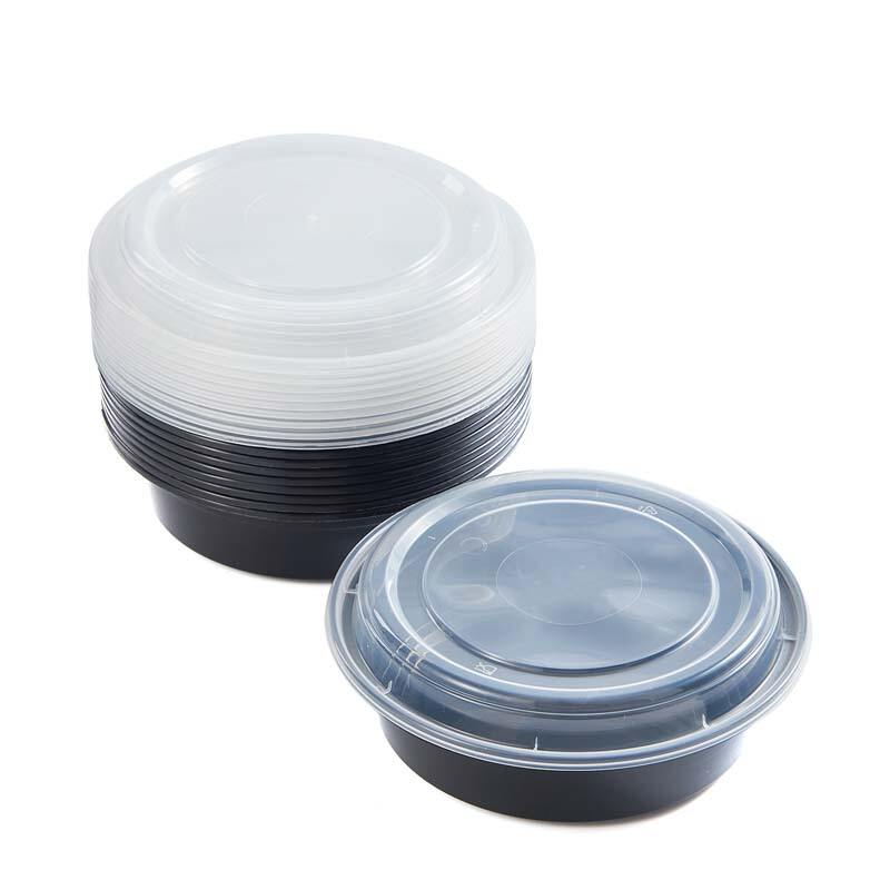 24 oz PPプラスチック マイクロ波対応 円形 黒 使い捨てテイクアウト
